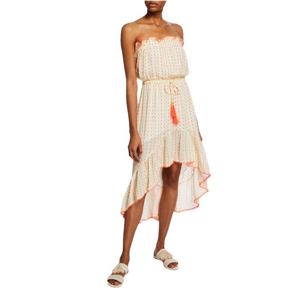 Tessora Anisa Strapless Dress Neon Pink Tassel green/yellow Pom  M